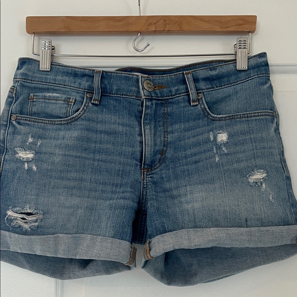 LOFT Classic Rolled Hem Distressed Denim Shorts - Blue